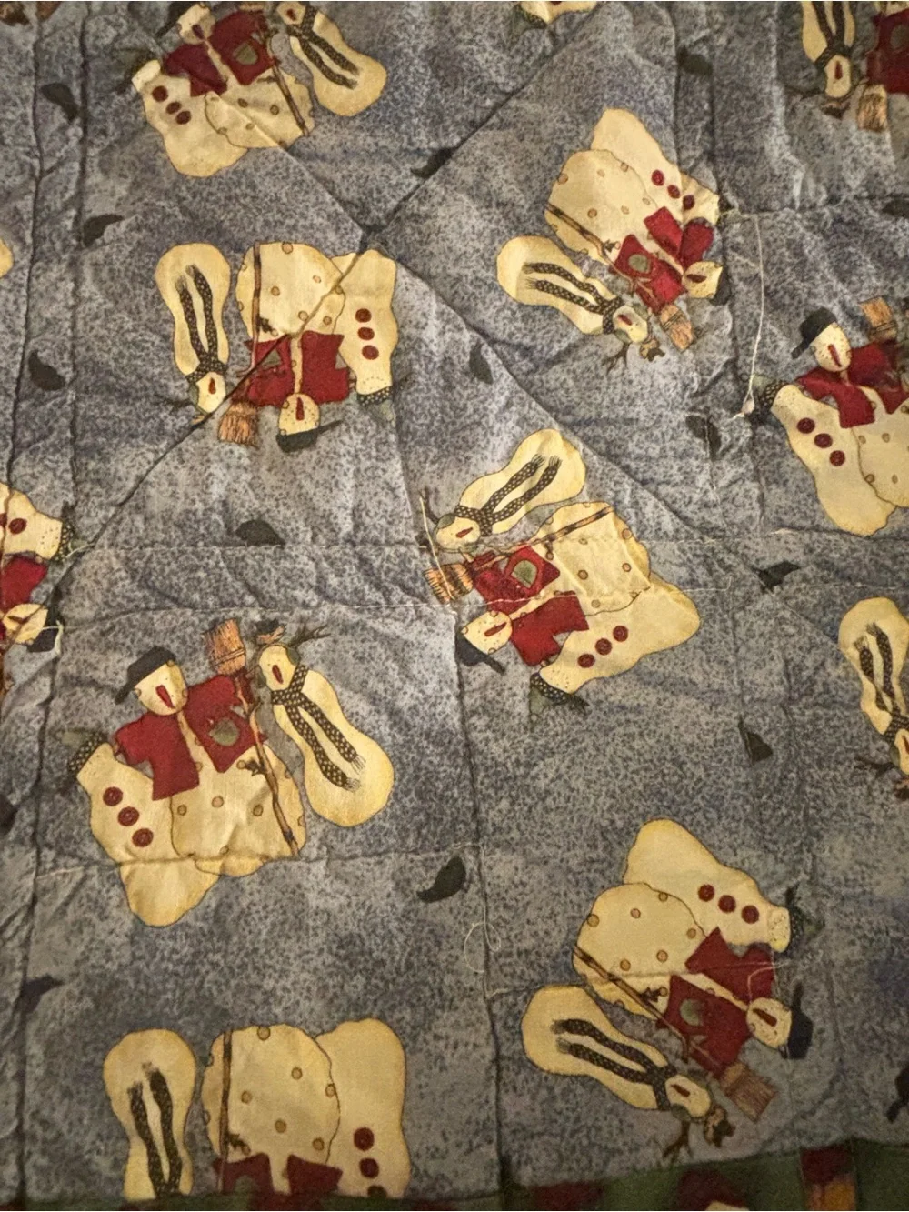 Cute Snowman Patchwork Quilt - Festive Red, Blue, Cream